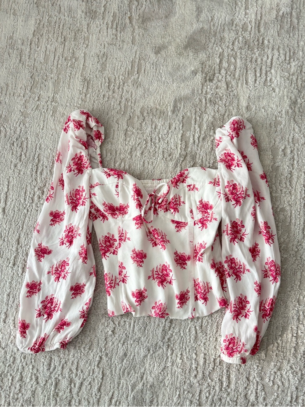 Wilfred White Cropped Peasant Top with Pink Floral